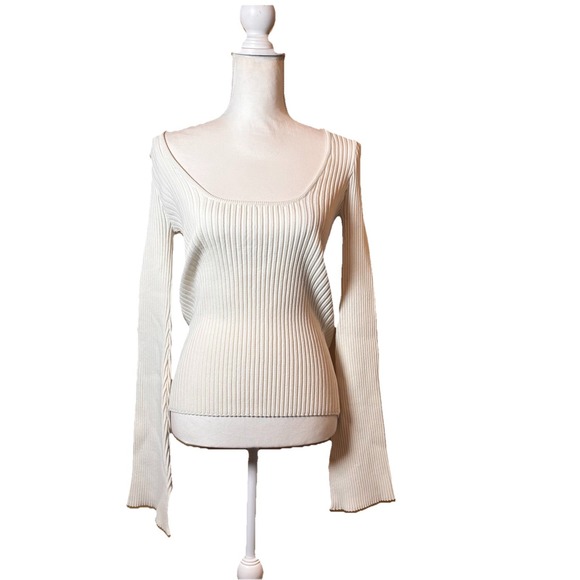 Anine Bing Sweaters - Anine Bing Scarlet Scoop Neck Ribbed Knit Sweater Ivory NWT Size Large